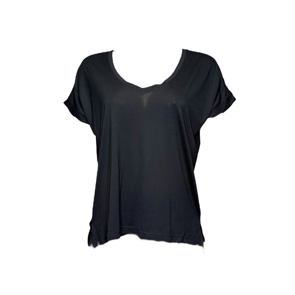 BAREFOOT DREAMS Malibu Collection Modal Boxy V-neck Tee, Black, Medium - Picture 3 of 9